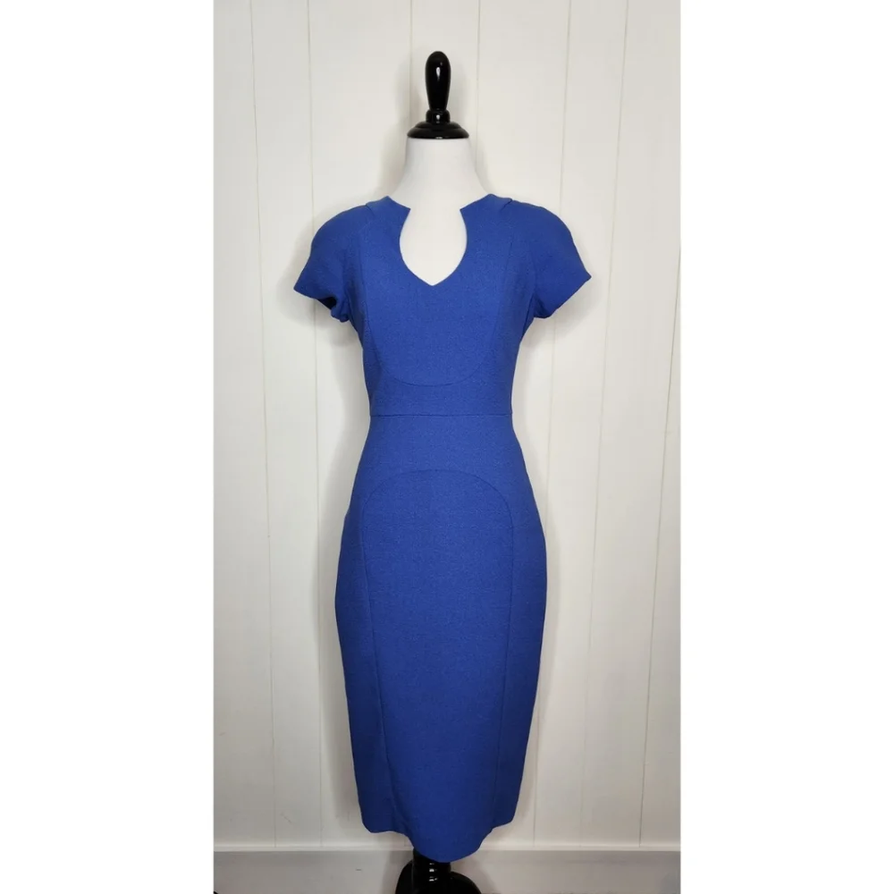 Black Halo Cobalt Blue Fitted Sheath Dress - Picture 2 of 8